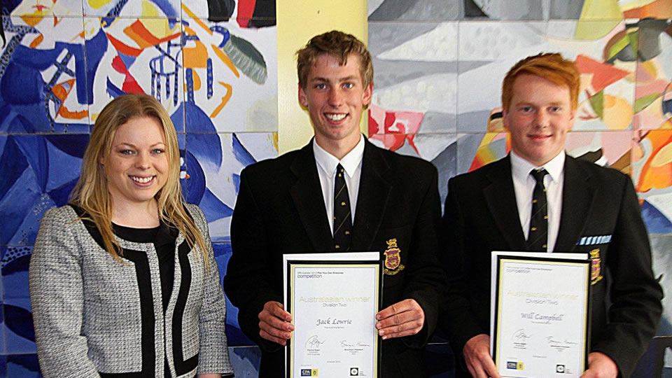 Olivia Butters, CPA Australia Executive Assistant and Member Services Officer, Jack Lowrie (Year 11) and William Campbell (Year 11).