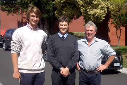 Charles Burbury with Chris Rae (Hutchins Teacher and Old Boy '66) and uncle Iain Burbury (’81)