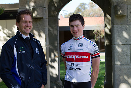Gerald Evans with Teacher and cycling mentor Mr Michael Thorne.