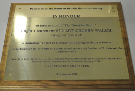 The plaque in honour of Stuart Crosby Walch.