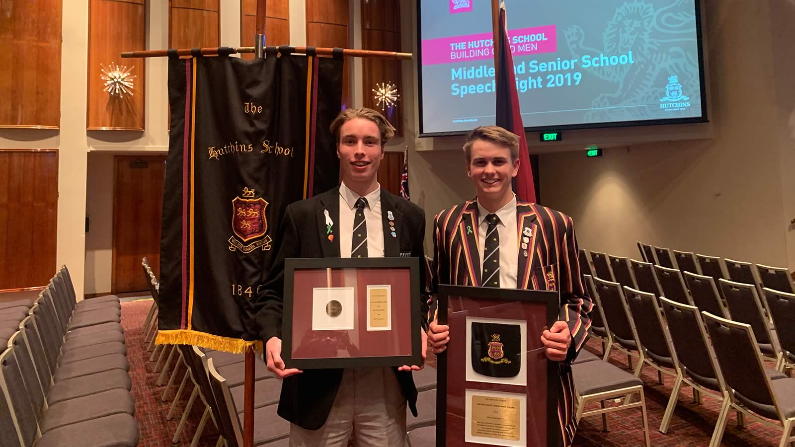 Billy Blackett and Nicholas Smart at Middle and Senior School Speech Night 2019