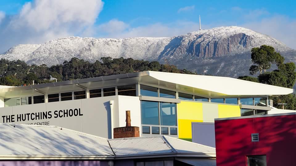 Early Learning Centre with snow on kunanyi / Mount Wellington