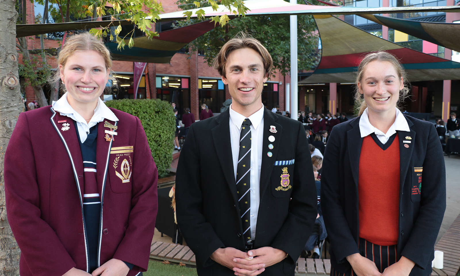 Year 12 Head Prefects from Collegiate, Hutchins and Fahan. Left to right: Victoria Fish, William Zeeman and Laura Cooper.