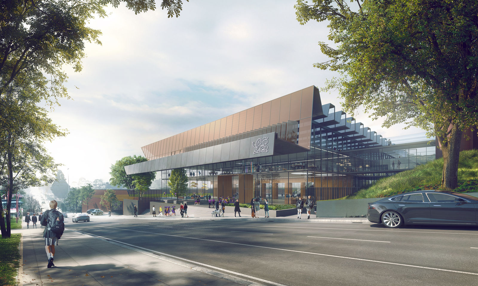 Artist’s impression of the proposed Signature Building at The Hutchins School, viewed from Nelson Road.