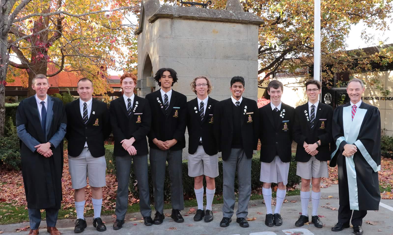 Mr Richard Davis, Prefects and Headmaster, Dr Rob McEwan.