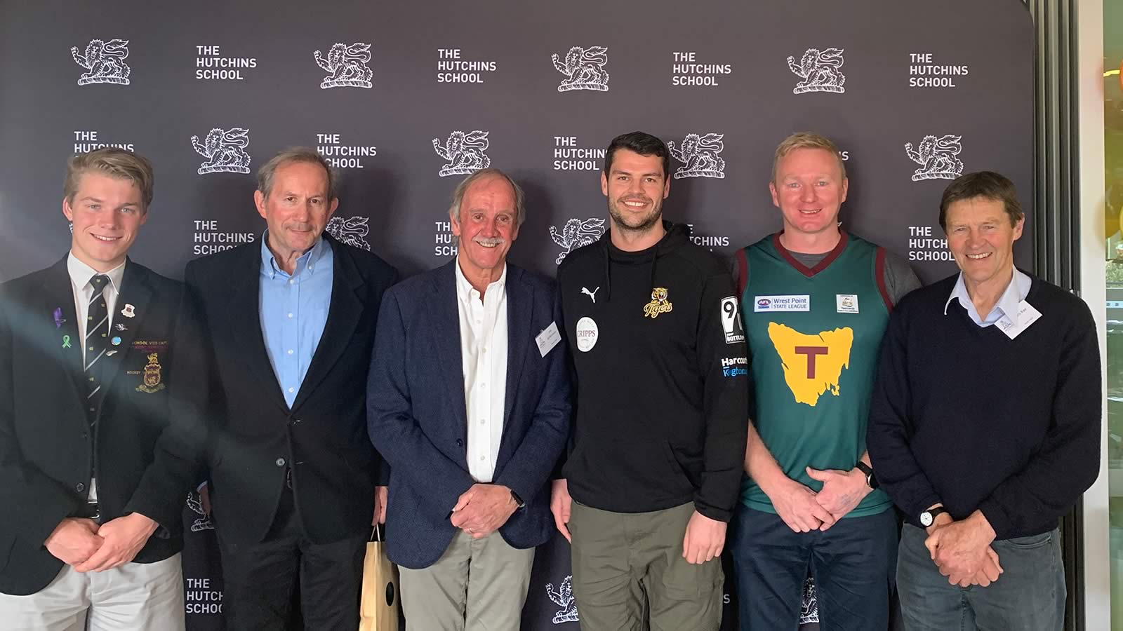 Alexander Hogan-Jones (School Vice-Captain) with panel members Brent Crosswell, Jim Wilkinson (’69), Marcus Davies (’09), Cameron Blight and Chris Rae (’66)