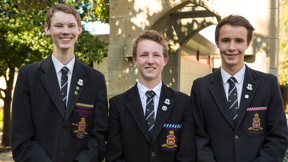 Inducted Prefects Matthew Scaife, Alexander MacIntyre and Lochlan Fraser.