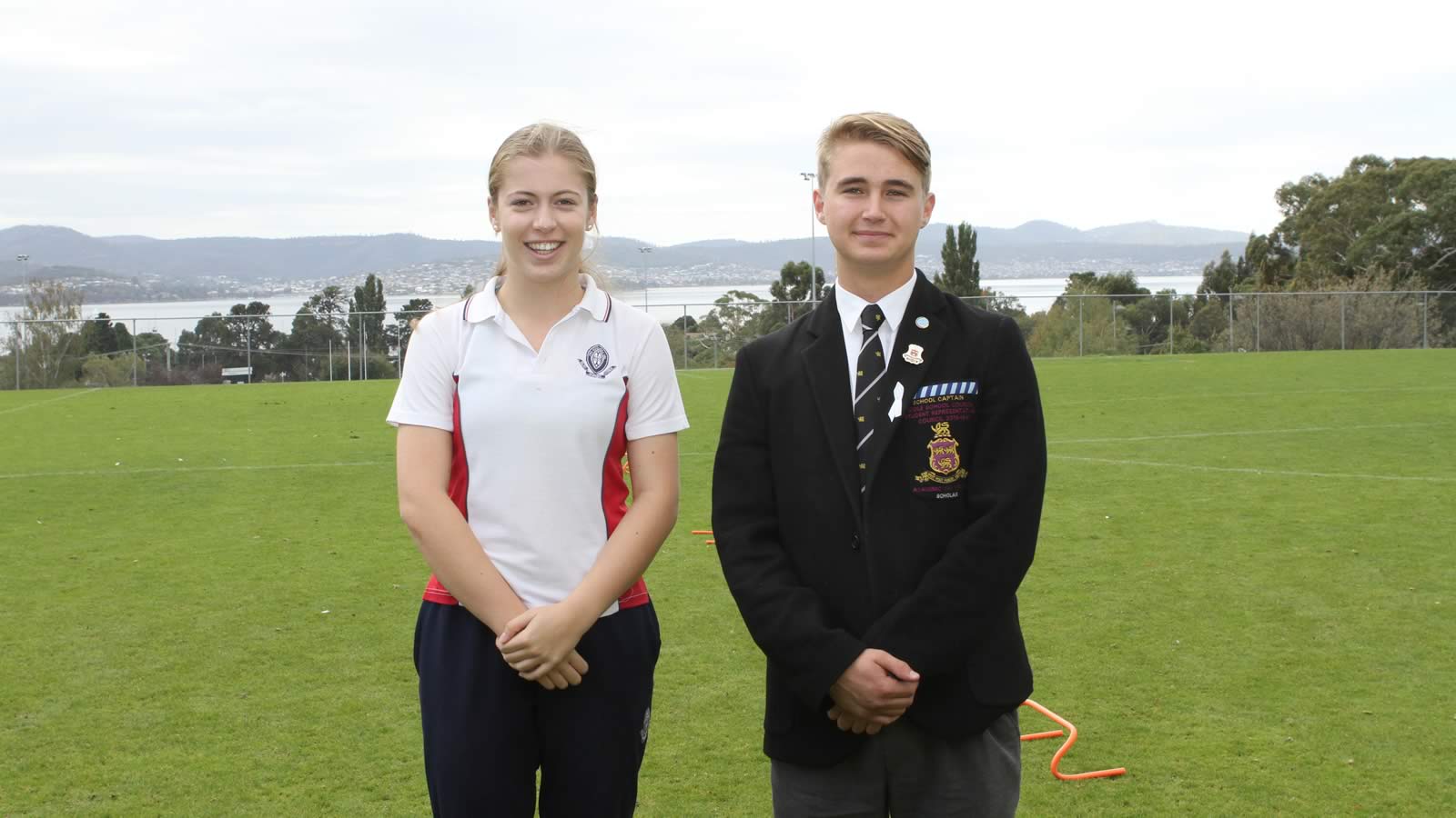 St Michael’s Collegiate Head Girl Emma McCulloch and The Hutchins School Captain Fergus McShane