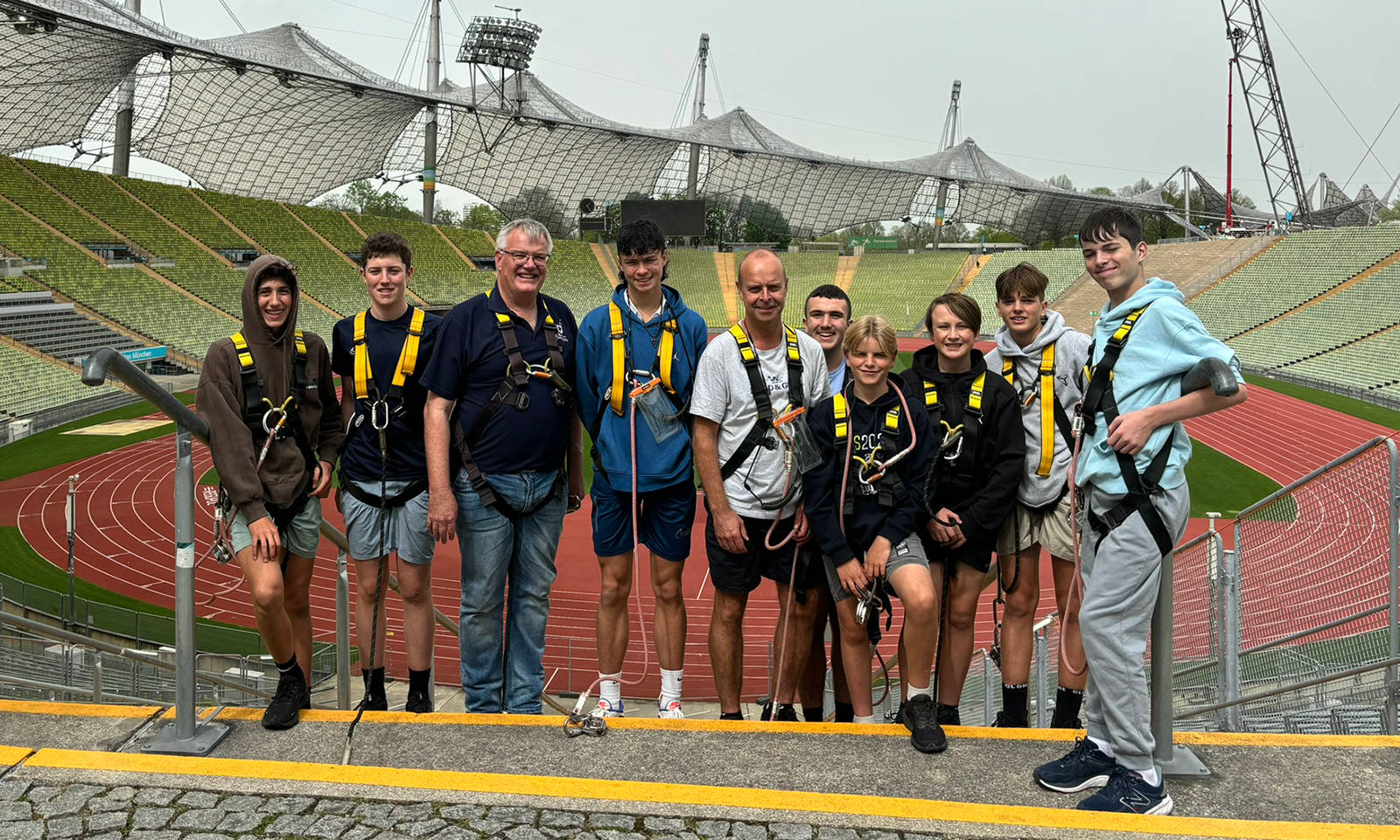 Rev Dr Lee Weissel, Mr Mike Webster, and eight Hutchins students in Munich.