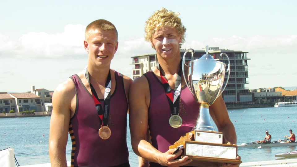 Sam Heron (right), with Tobias Tenbensel at the National Championships in Adelaide where he won the men's under 19 single scull. Sam will now be representing Australia at the World Junior Championship