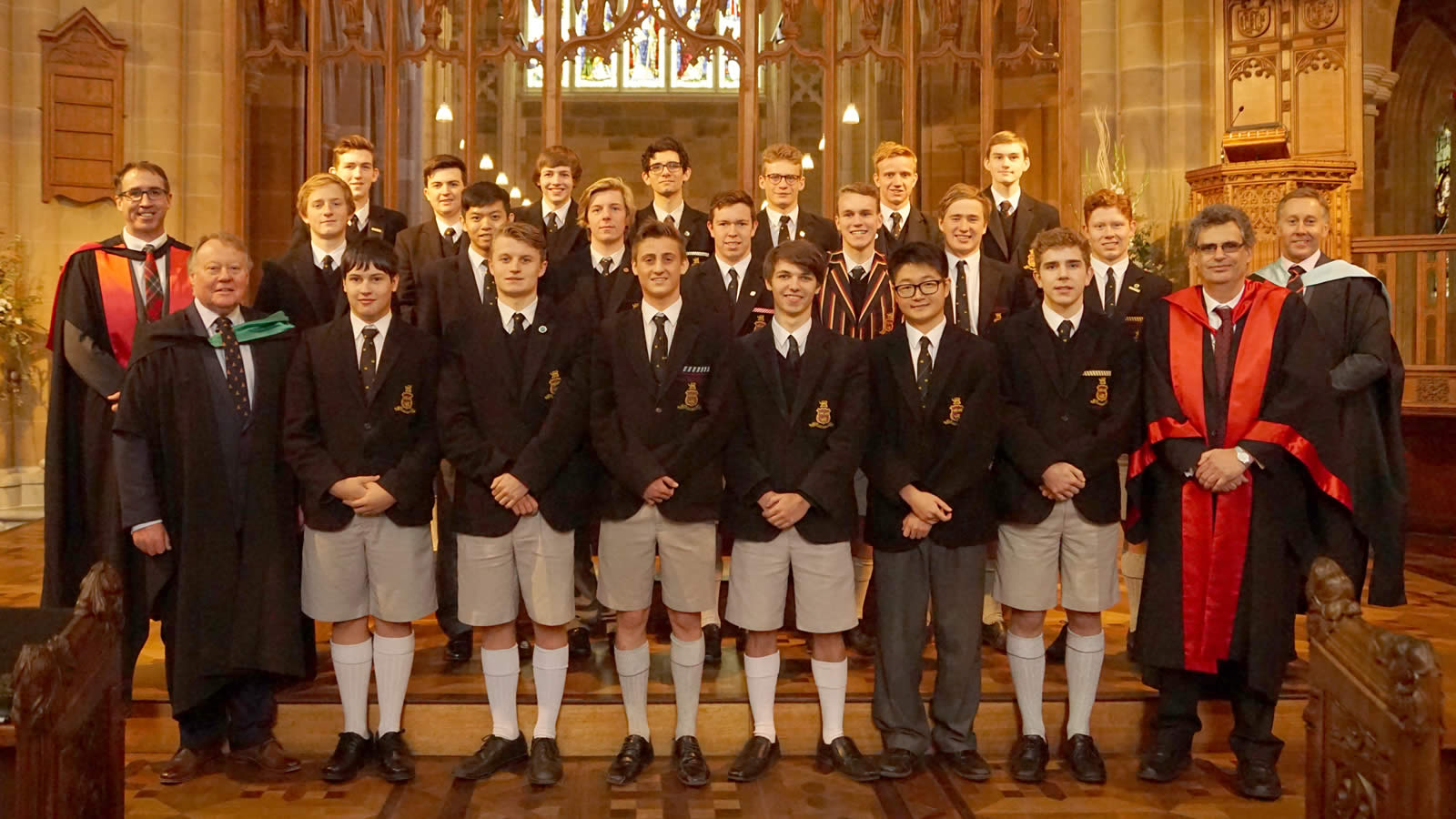 Anniversary Tie recipients with Dr Adam Forsyth (Deputy Headmaster), Mr Warwick Dean (Headmaster), Professor Marcus Haward (Chairperson of the Board) and Mr Roger McNamara (Head of Senior School). (large