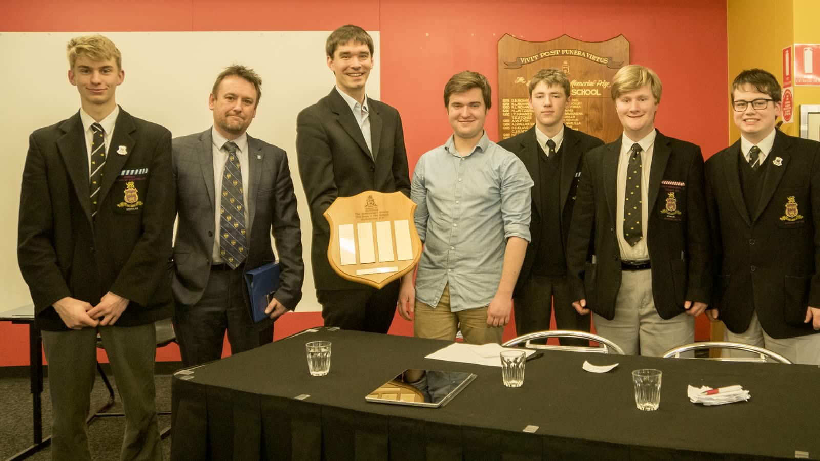 L–R Fergus Smith, Marcus Turnbull (’83), Dr Alistair Park (’08), Nick Gribble (’14), Fergus McShane, Daniel Croser and Stewart Jackson. (large)