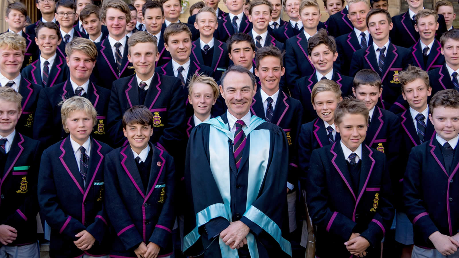 Dr Rob McEwan with Middle School students at St David’s Cathedral (large).