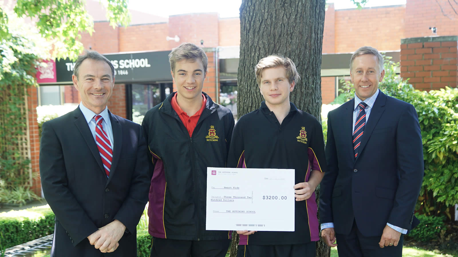 Dr Rob McEwan (Headmaster), Benjamin Farrell, Oliver Parnham, Mr Roger McNamara (Head of Senior School)