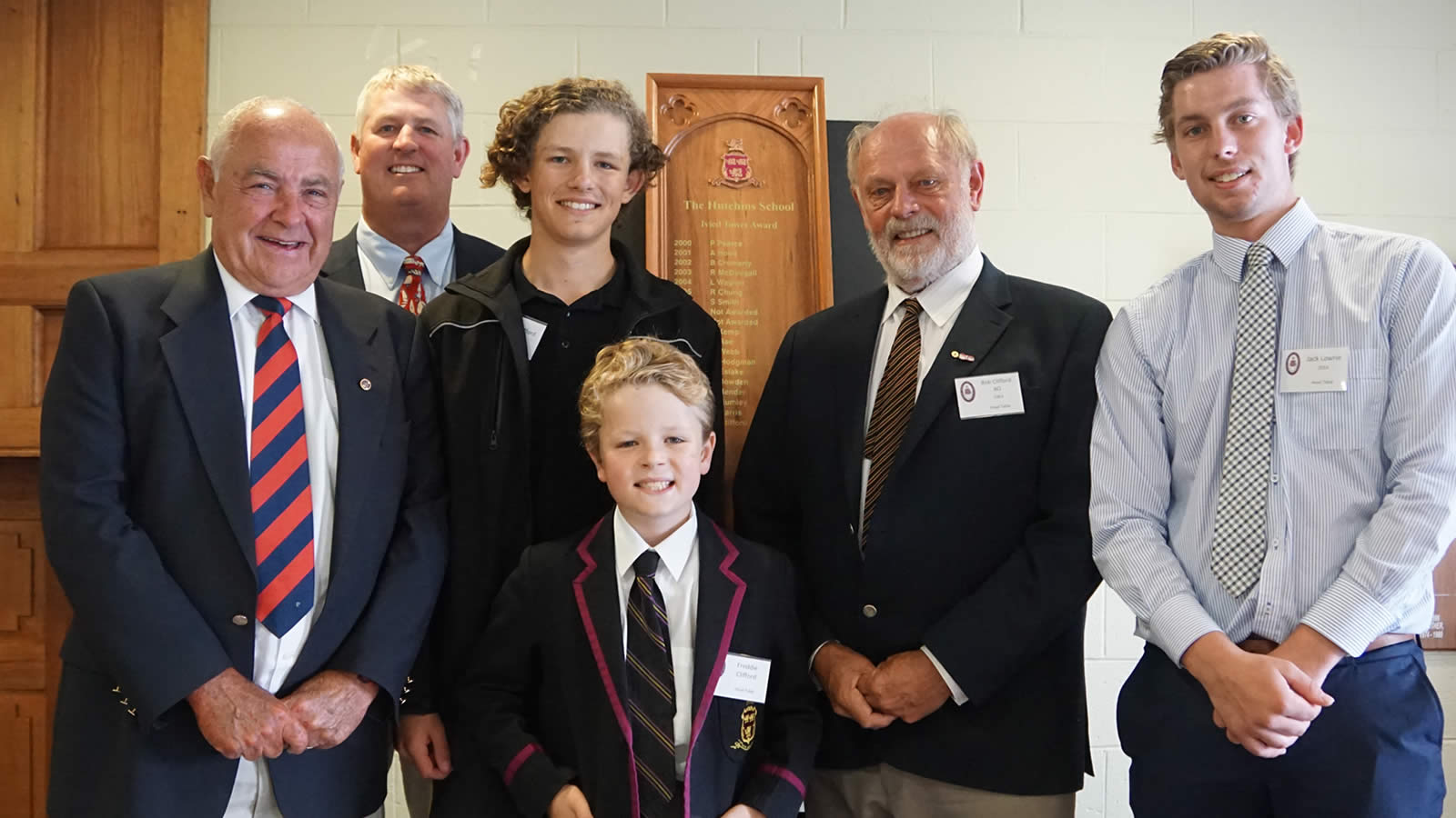 Roger French, Craig Clifford (’84), Joe Clifford (Year 9), Frederick Clifford (Year 4), Robert Clifford (’61) and Jack Lowrie (’14)