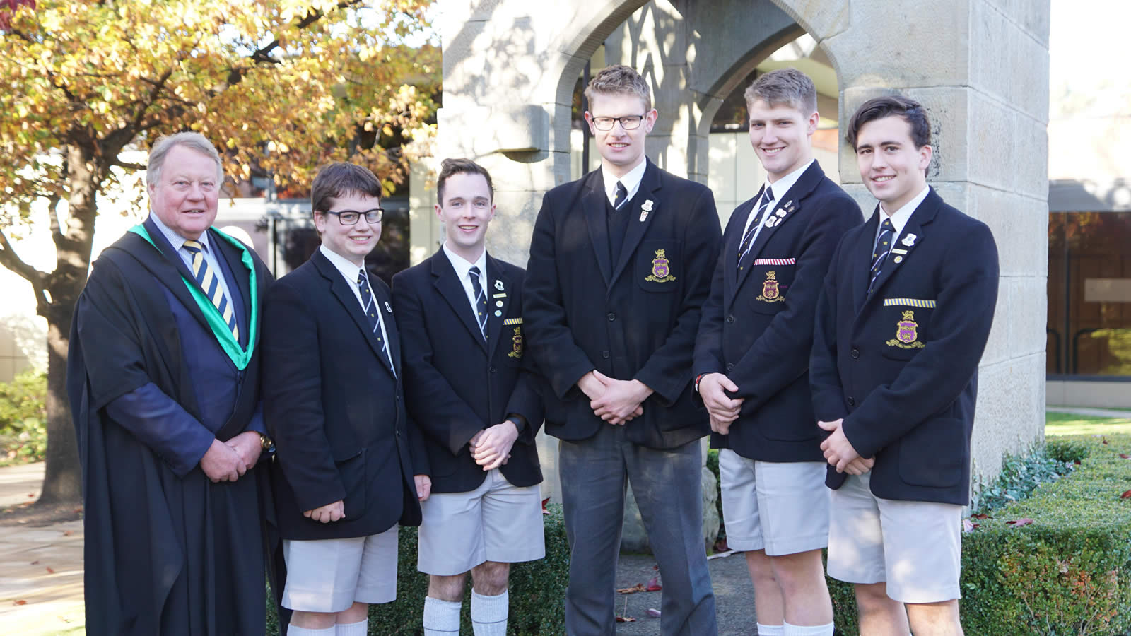 L–R Mr Warwick Dean, Stewart Jackson, James MacMichael, Jake West, Mason Doust and Samuel Smith (large)