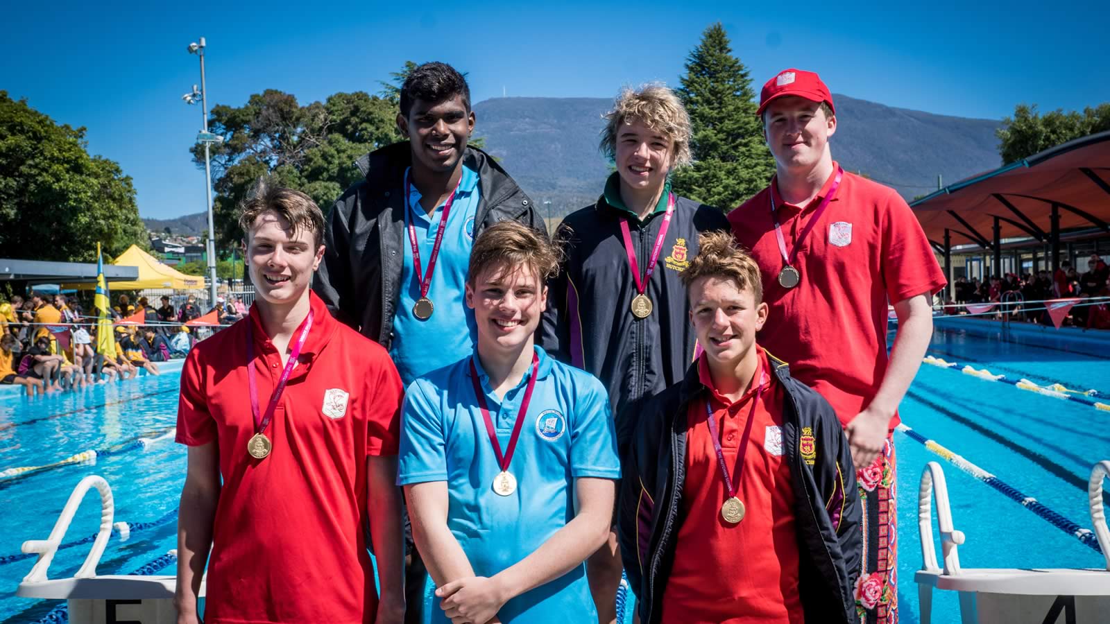 Age group champions William Lickiss, Sembeyan Muthu, Saxon Wright, Liam Duffy, Noah Kamprad and Simon Watt