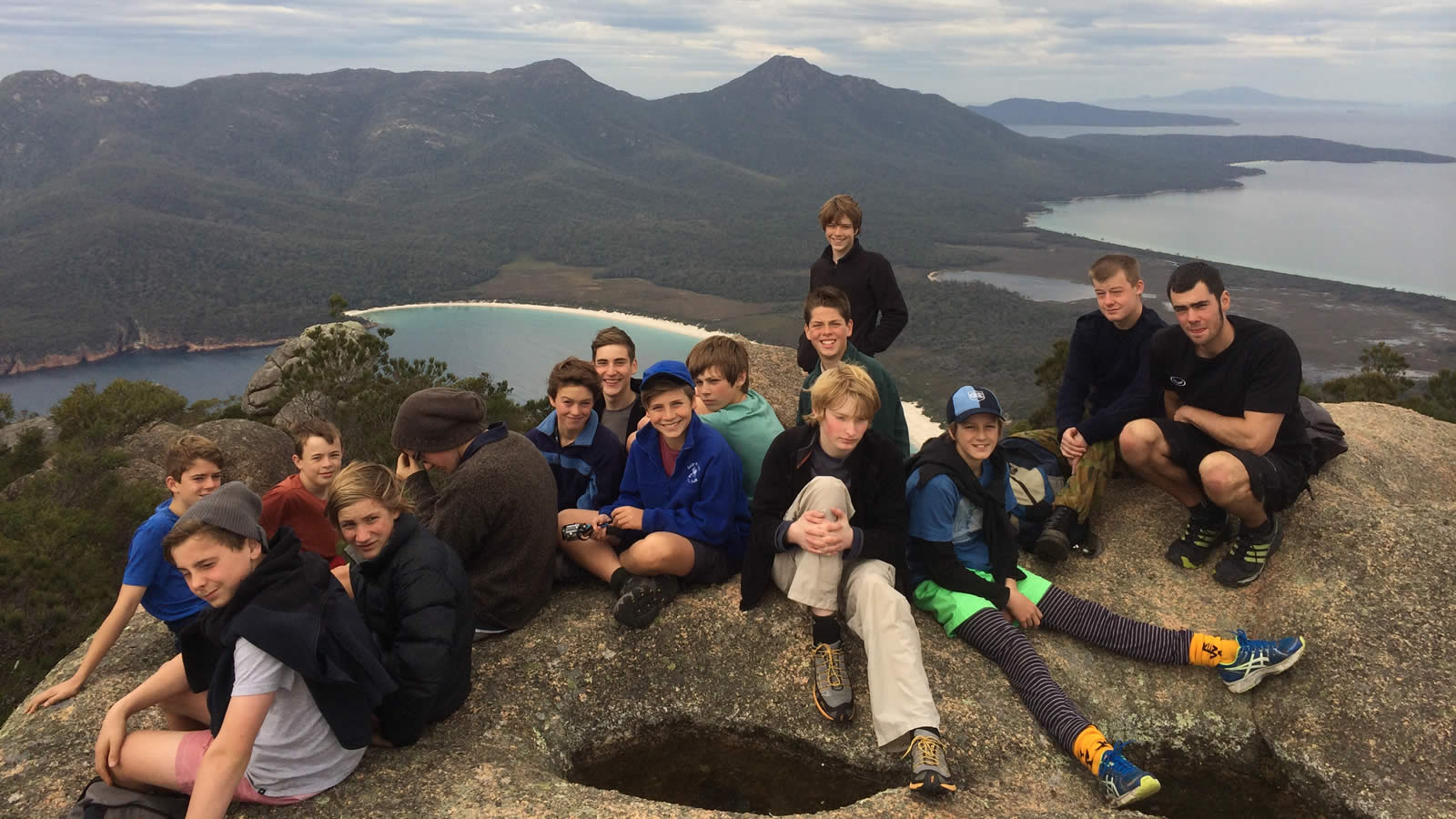 Year 8 students resting after climbing at Freycinet. (large)