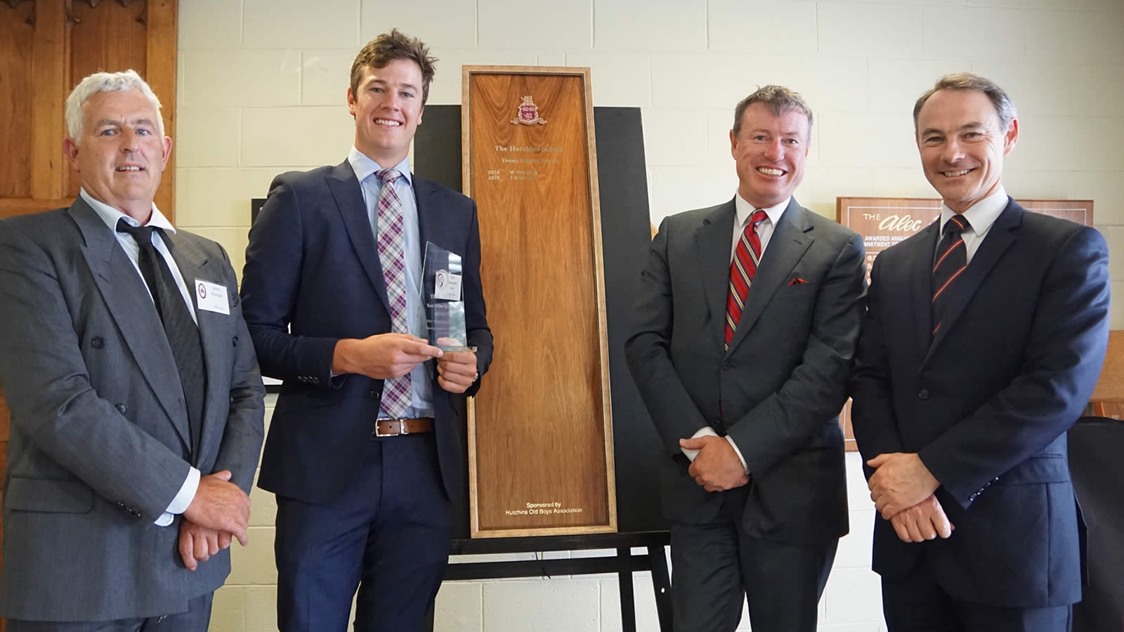 L–R James Allwright, Tom Allwright (’08), HSOBA President – Tim Munro (’82) and Headmaster – Dr Rob McEwan