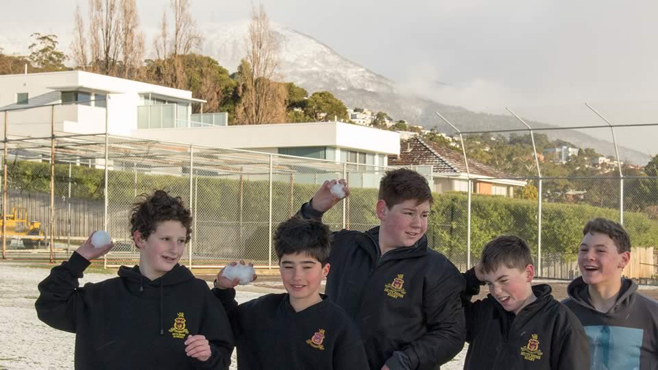 The Hutchins School boarders having fun in the snow.