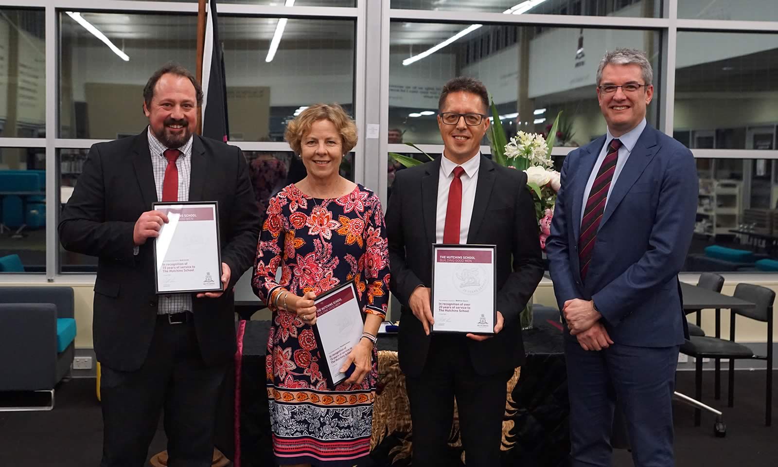 Mr Brett Smith, Mrs Rosemary Seddon, Mr Matthew Sayers and Mr Gene Phair (Chair of the Hutchins School Board)